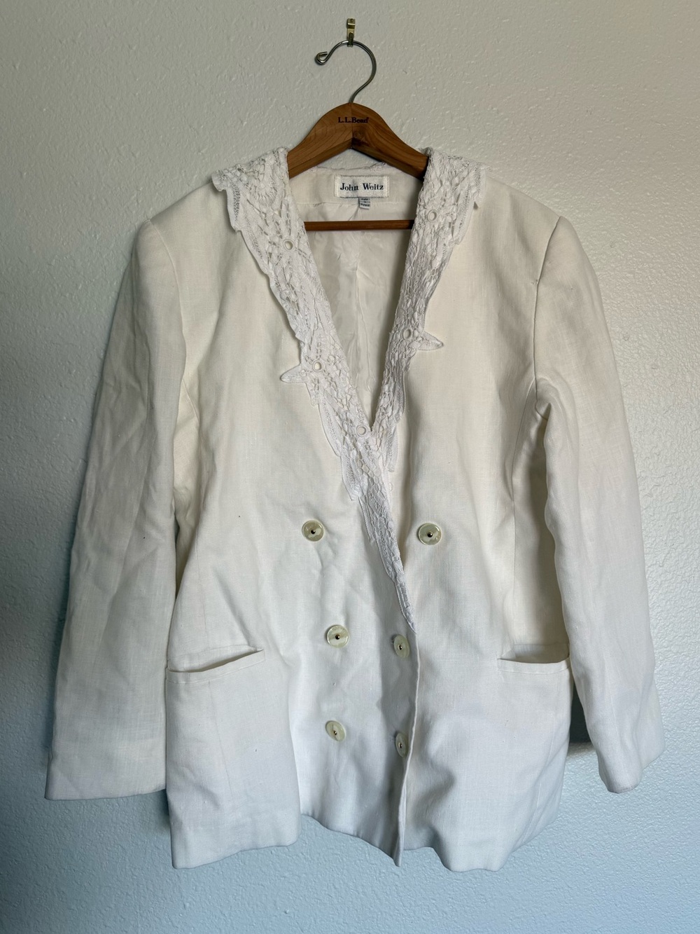 Vintage White Linen & Lace Double Breasted Jacket - Picture 1 of 11
